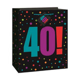 Design: Confetti, Number. Carry Handles, Gift Tag. Occasion: 40th Birthday. Packaging: Hang Tag.