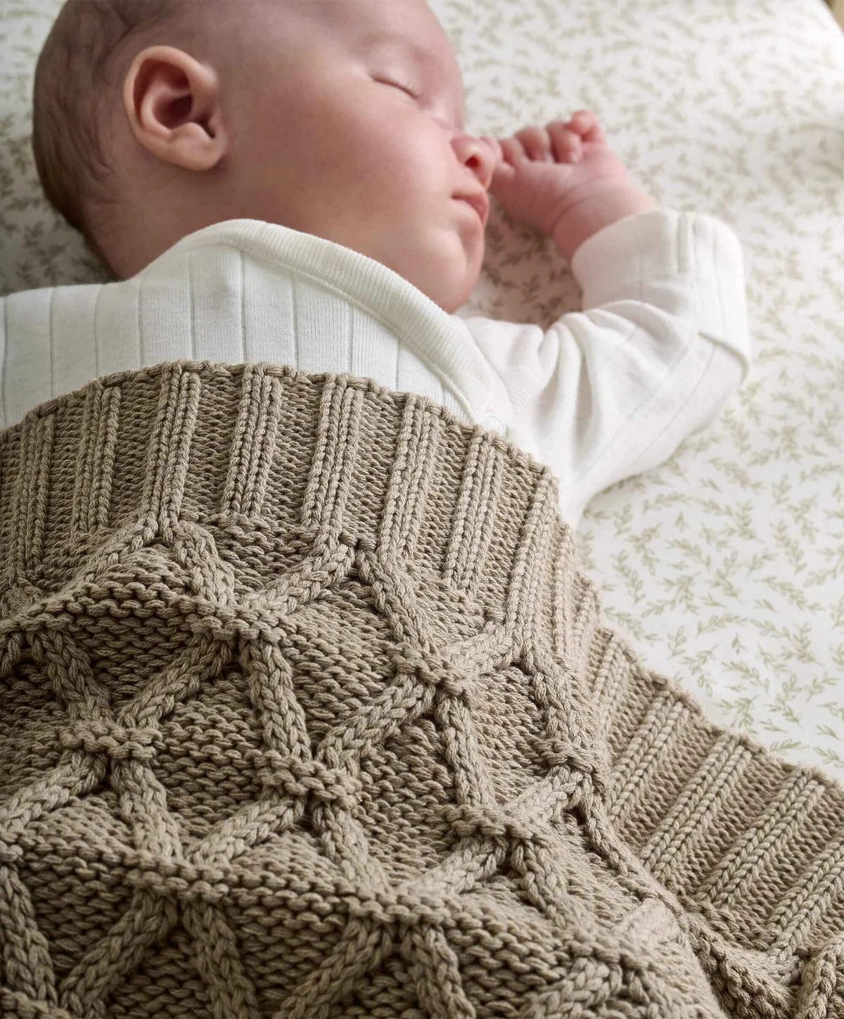 Mamas & Papas cable knit blanket in mocha, organic cotton baby blanket (British brand)