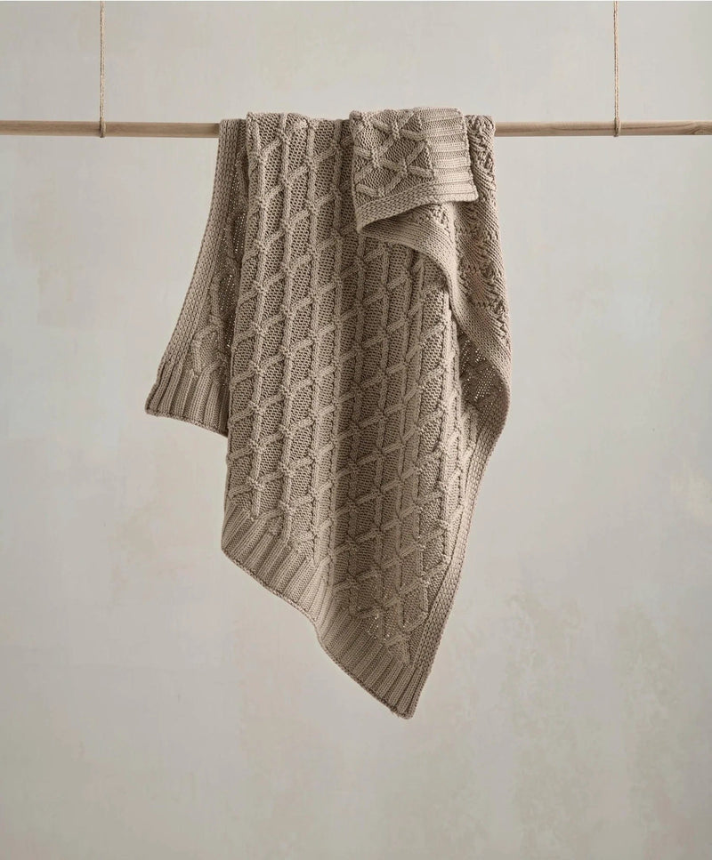 Mamas & Papas cable knit blanket in mocha, organic cotton baby blanket (British brand)