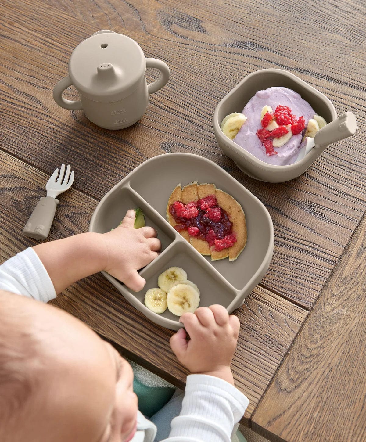 Mamas & Papas silicone weaning set in Truffle (British brand)