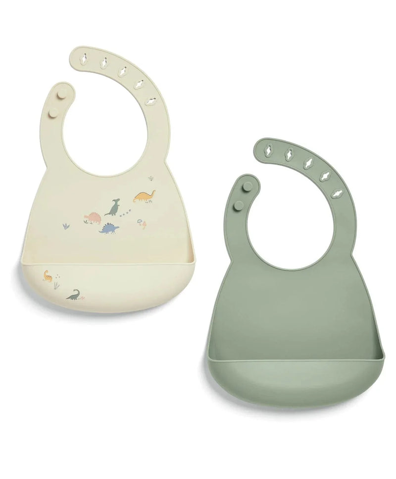 Mamas & Papas silicone bibs 2 pack in Dino Teal (British brand)