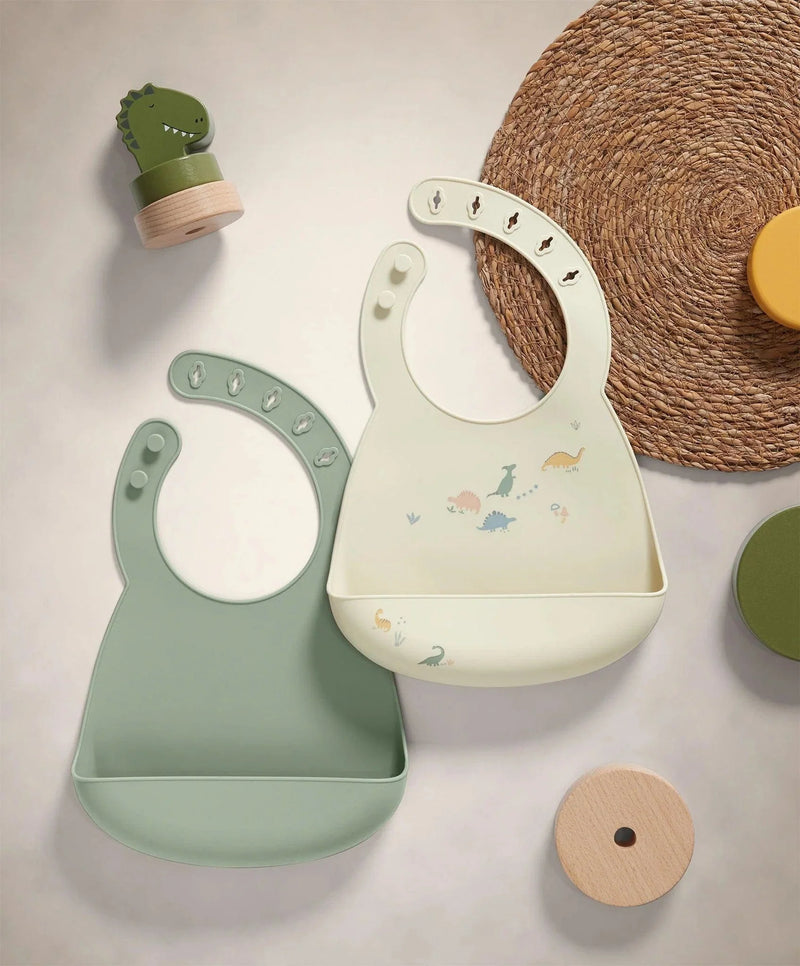 Mamas & Papas silicone bibs 2 pack in Dino Teal (British brand)