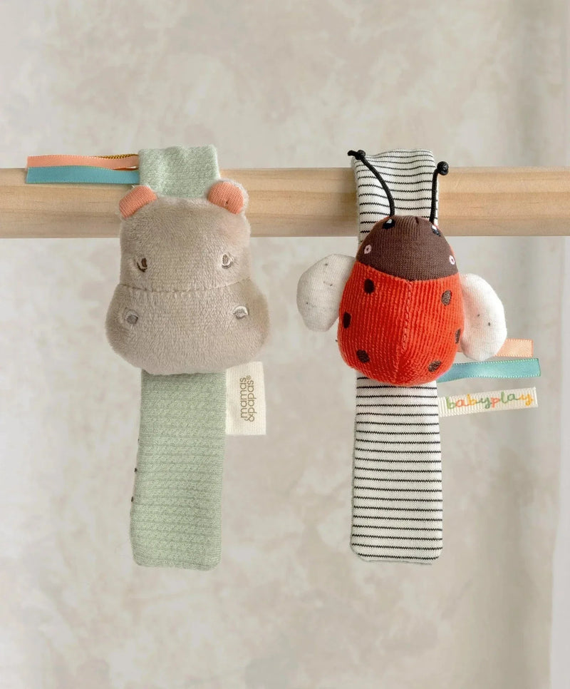 Mamas & Papas wrist rattle hippo and ladybird 2 pack (British brand)