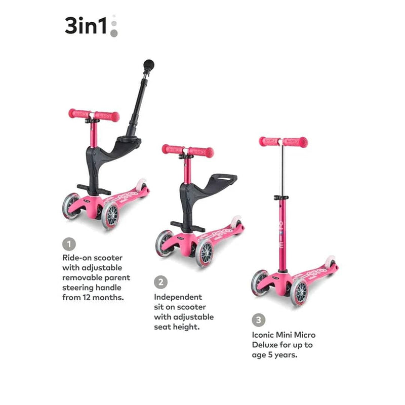 Micro 3in1 scooter in pink with push handle, imported from the UK