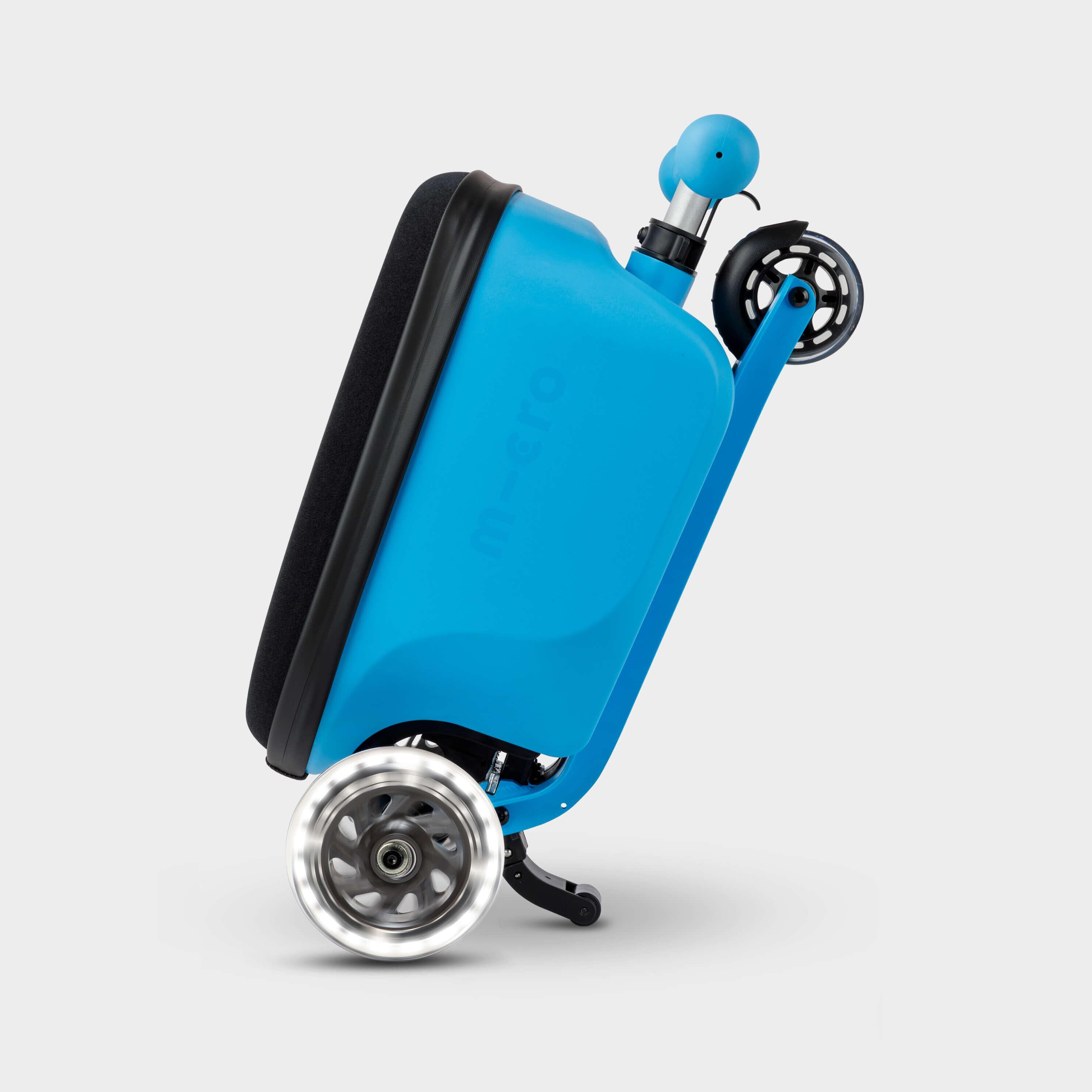Micro Junior Luggage scooter suitcase in blue (British brand)