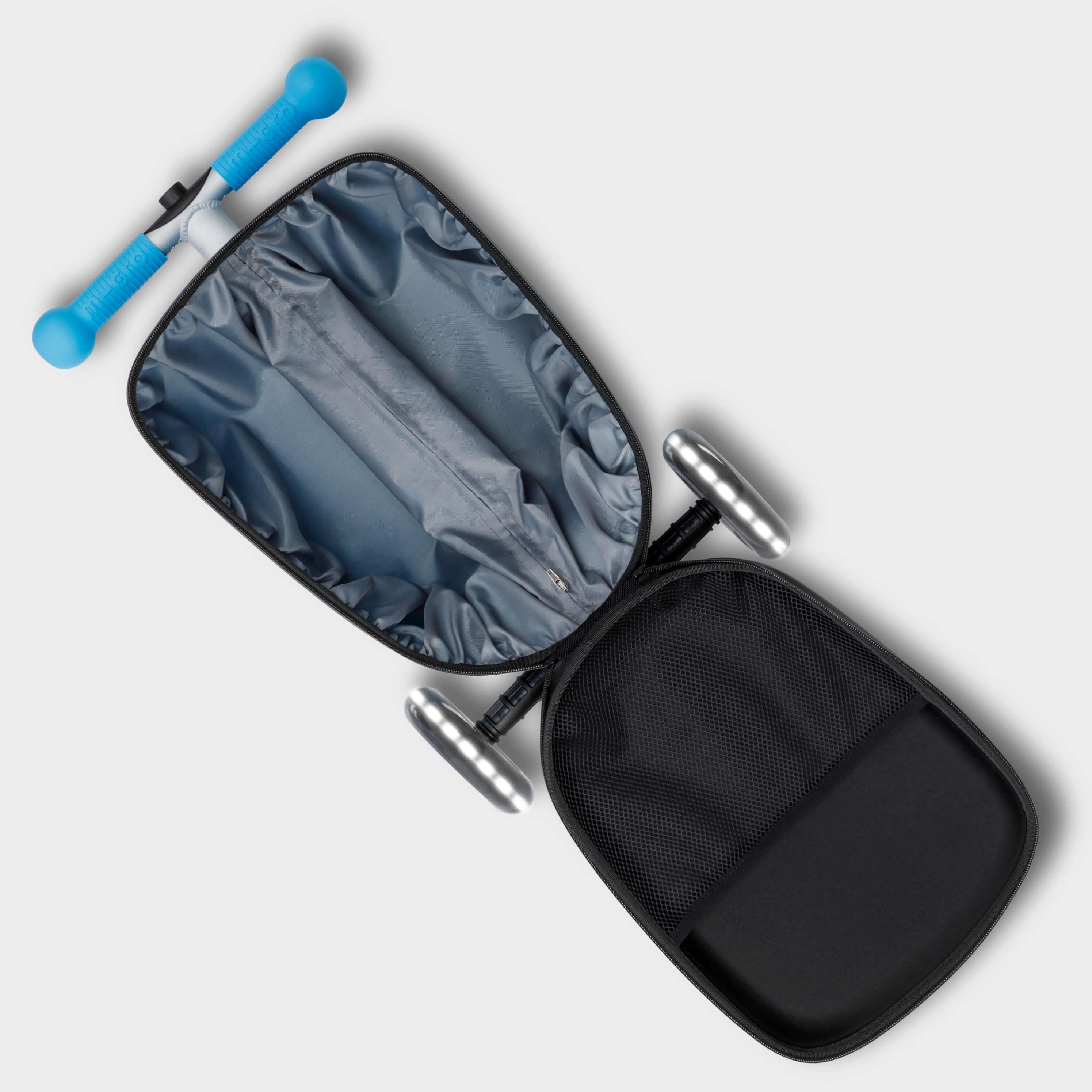 Micro Junior Luggage scooter suitcase in blue (British brand)