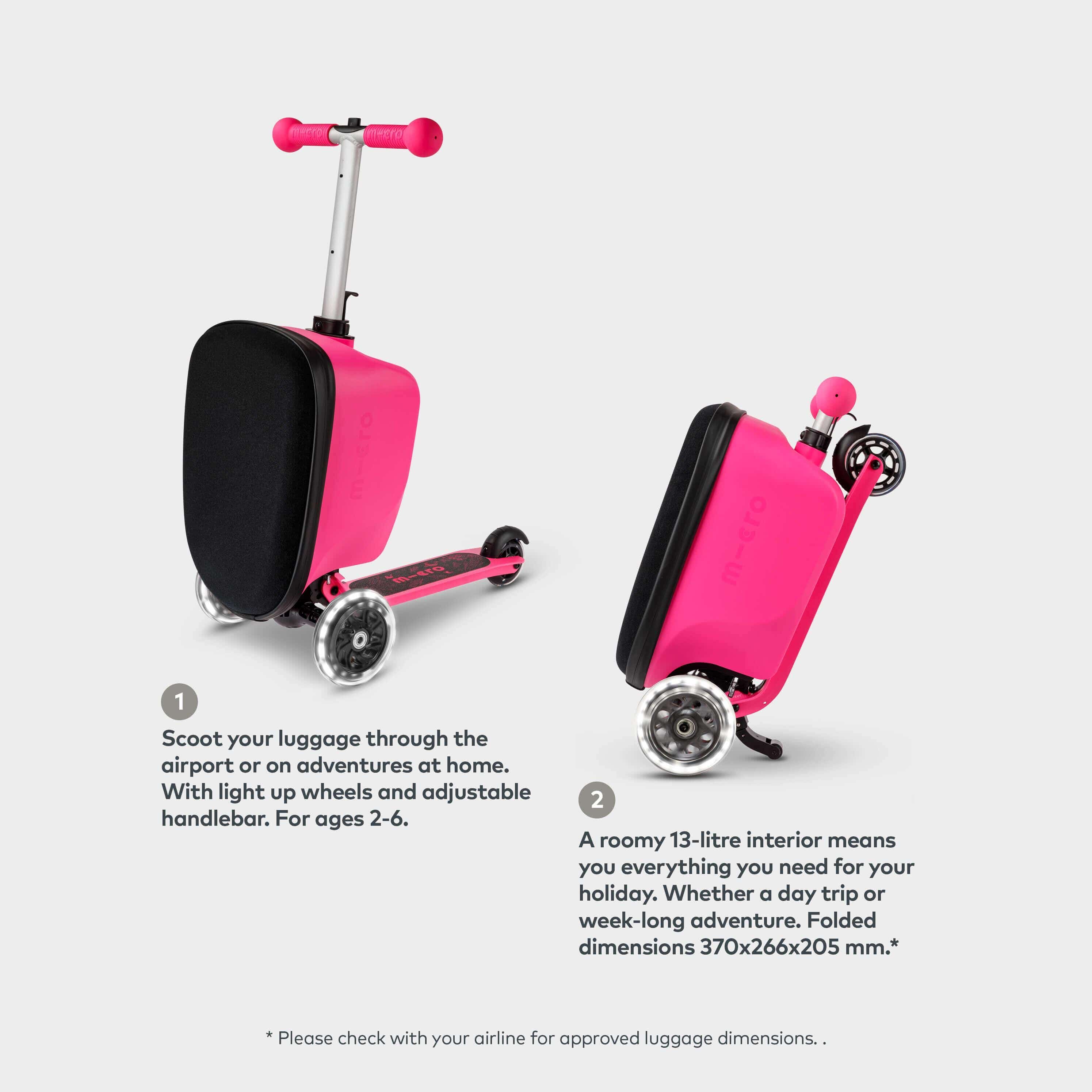 Micro kids scooter suitcase in pink (British brand)
