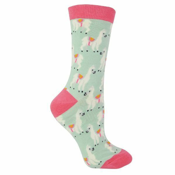 Miss Sparrow Ladies Animal Design Bamboo Socks 4-7 UK Llamas (Blue) / 1EA