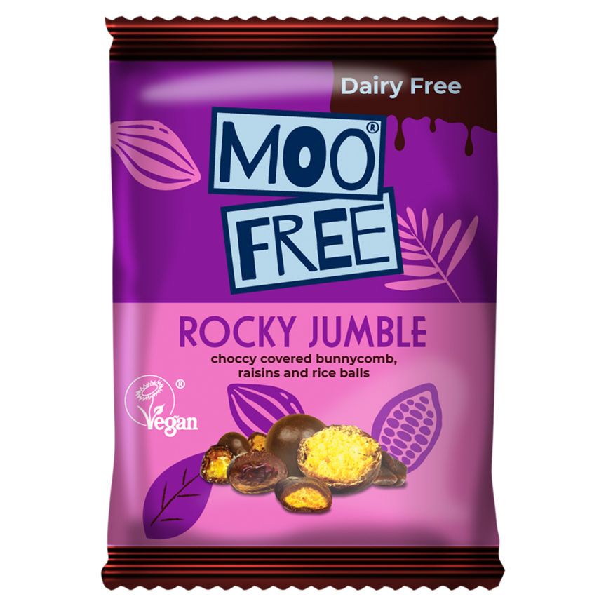 Moo Free Rocky Jumble Choccy borított nyuszicomb, mazsola és rizsgolyó 100g