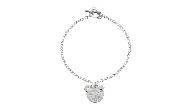 Moon &amp;amp; Back Sterling Silver 'I love you' T- Bar Bracelet