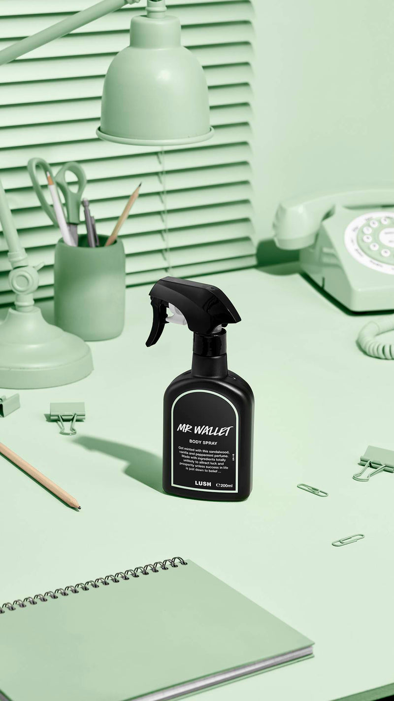 Lush Mr Wallet body spray for a minty scent - British product