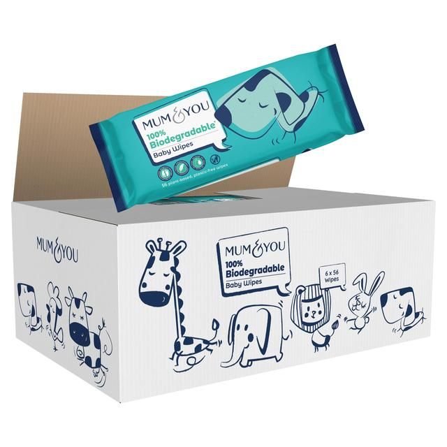 Mum &amp;amp; You 100% Biodegradable Baby Wipes Multipack   6 x 56 per pack