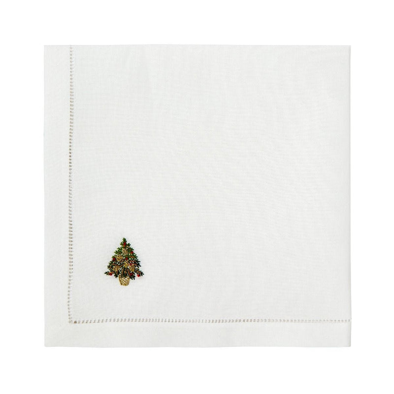 Embroidered fir tree Christmas napkin, 100% cotton 45cm, imported from the UK