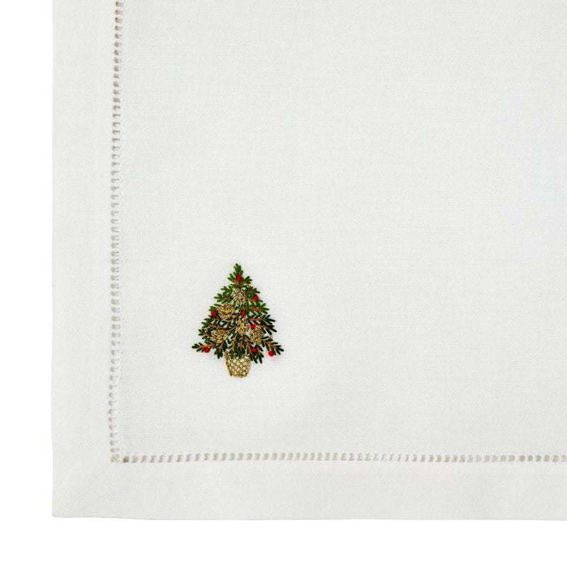 Embroidered fir tree Christmas napkin, 100% cotton 45cm, imported from the UK