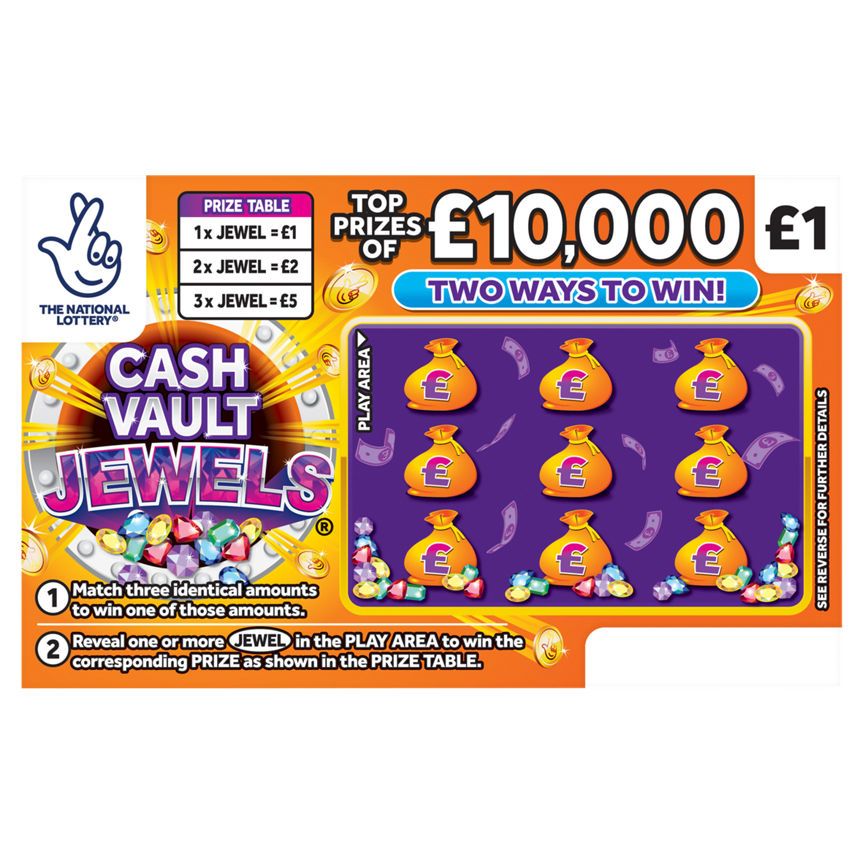 National Lottery &amp;pound;1 &amp;pound;10,000 Cash Vault Jewels Scratchcard Game