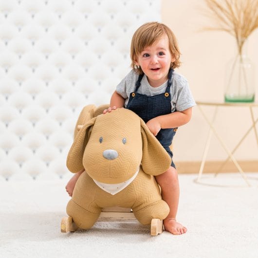 Nattou toddler rocker Charlie the Dog jacquard caramel, imported from the UK