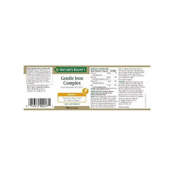 Nature's Bounty Gentle Iron + Vi B12 + C Caps - 100 Pack
