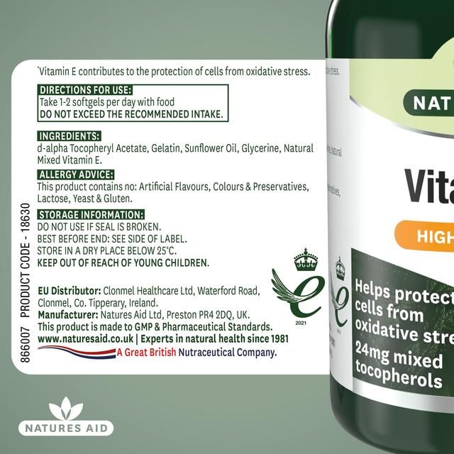 Natures Aid Vitamin E Supplement Soft Gels 400iu    60 per pack