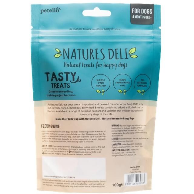 Natures Deli Chicken Chips Dog Treats   100g
