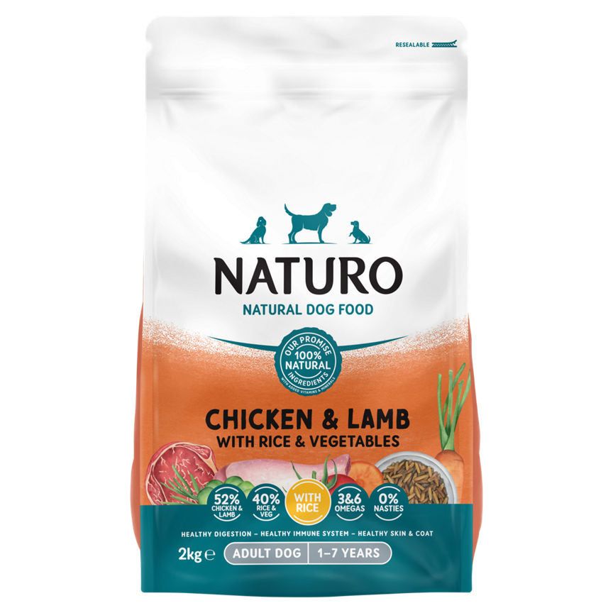 Naturo Natural Állateledel Csirke és Bárány Rizssel és Zöldségekkel Felnőtt Kutyáknak 1-7 Éves Korig 2kg