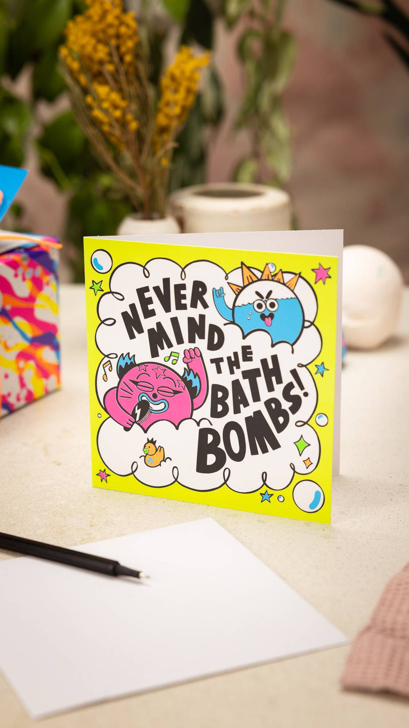 Lush greetings card Never Mind the Bath Bombs (British brand)