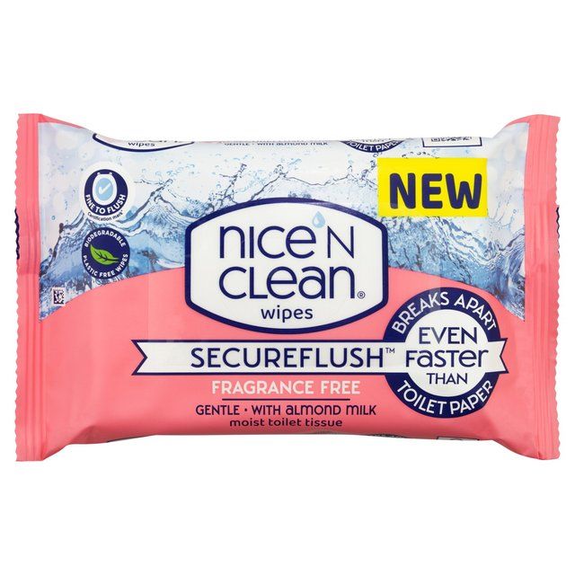 Nice 'N CLEAN SecureFlush Duftende fuktig toalettpapir med mandelmelk 40 per pakke