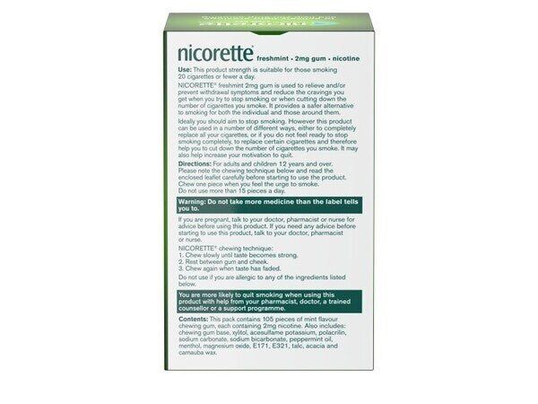 Nicorette&reg; Freshmint 2 mg nikotin gumi 105s (hagyja abba a dohányzást)