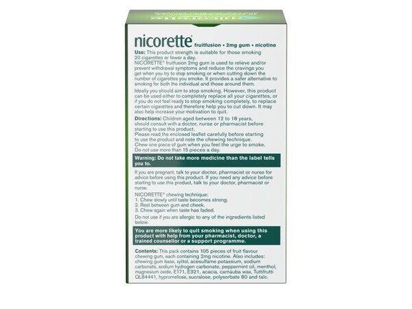 Nicorette&amp;reg; Fruitfusion 2mg Nicotine Gum 105s (Stop Smoking)
