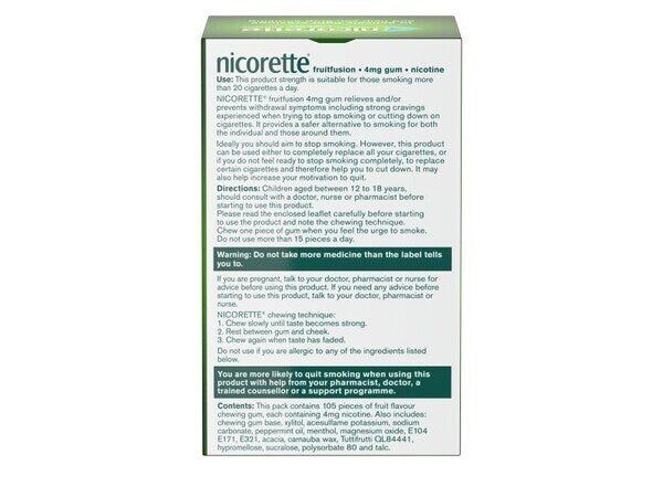 Nicorette&reg; Fruitfusion 4mg Gum Nicotine 105s (Szokj le a dohányzásról)