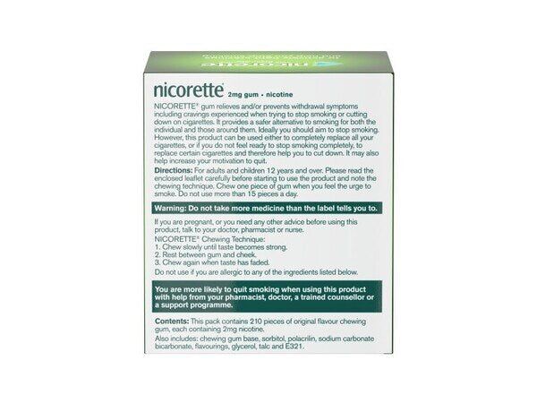 Nicorette&amp;reg; Original 2mg Nicotine Gum 210s (Stop Smoking)