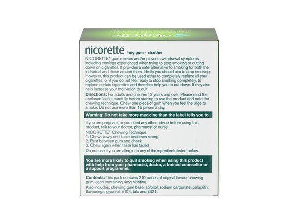 Nicorette&amp;reg; Original 4mg Nicotine Gum 210s (Stop Smoking)
