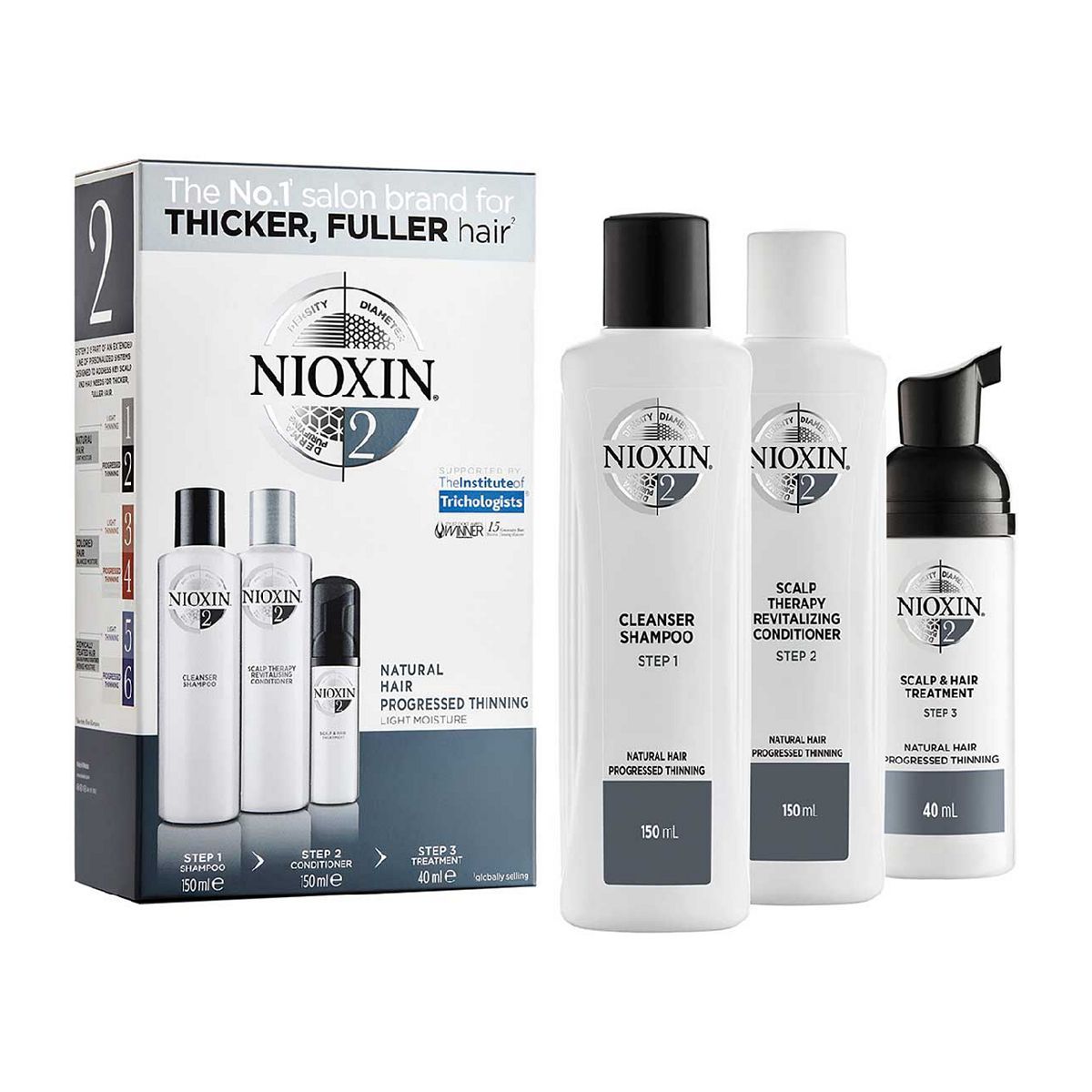 NIOXIN 3-delt system 2 prøvesett for naturlig hår med fremskreden tynning