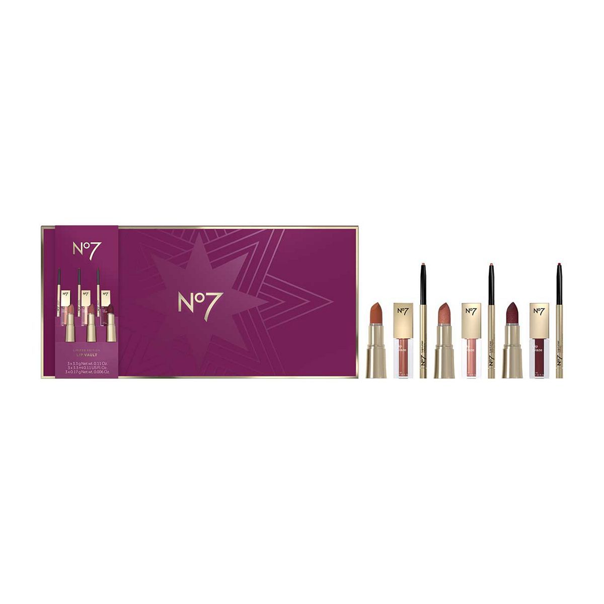 No7 Limited Edition Lip Vault 3 Piece Full Size Set