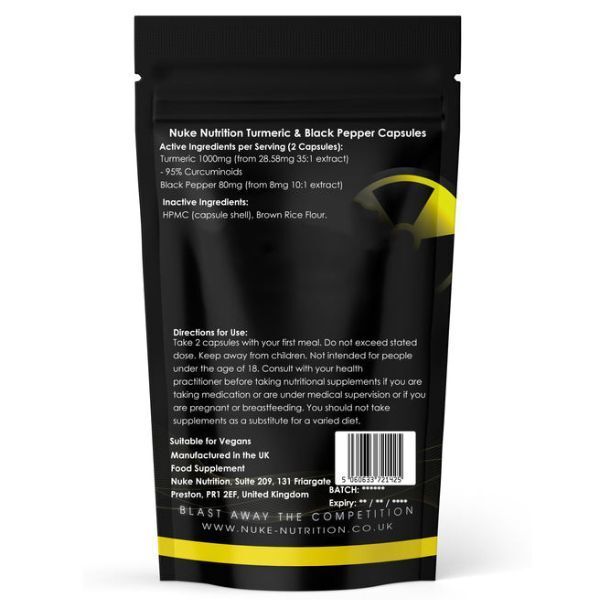 Nuke Nutrition Turmeric &amp;amp; Black Pepper Capsules 1000mg-60ct