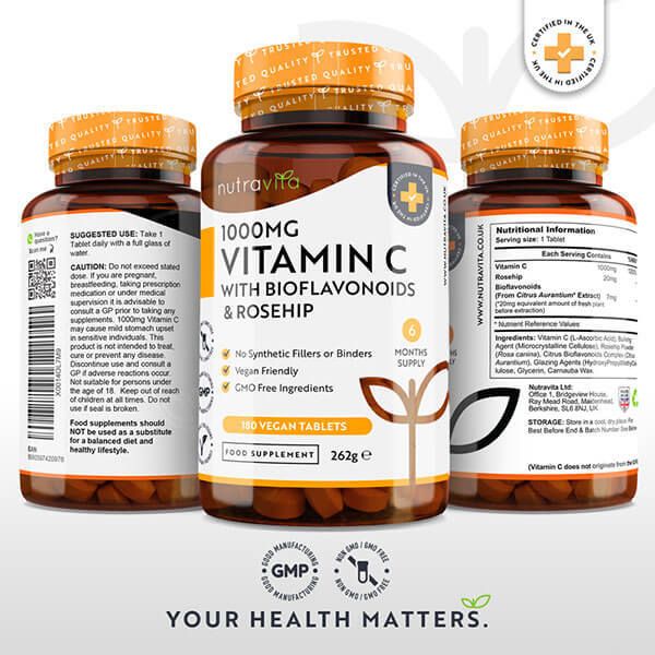 Nutravita Vitamin C 1000mg, Bioflavonoids Rosehip - 180 Tabs