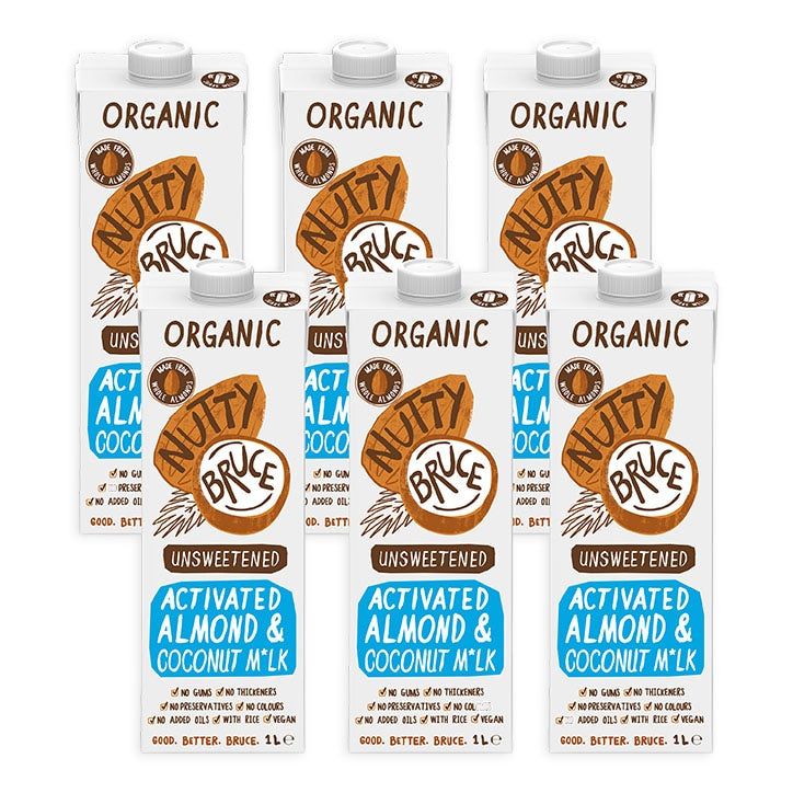 Nutty Bruce Activated Unsweetened Almond &amp; Coconut M*lk 6 x 1L GOODS Holland&amp;Barrett
