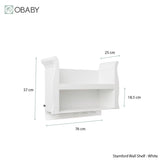 Obaby Stamford sleigh nursery shelf in white, imported from the UK