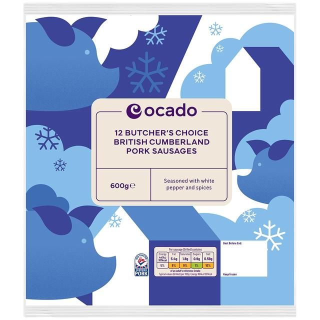 Ocado 12 Butcher's Choice British Cumberland sertéskolbász 600g