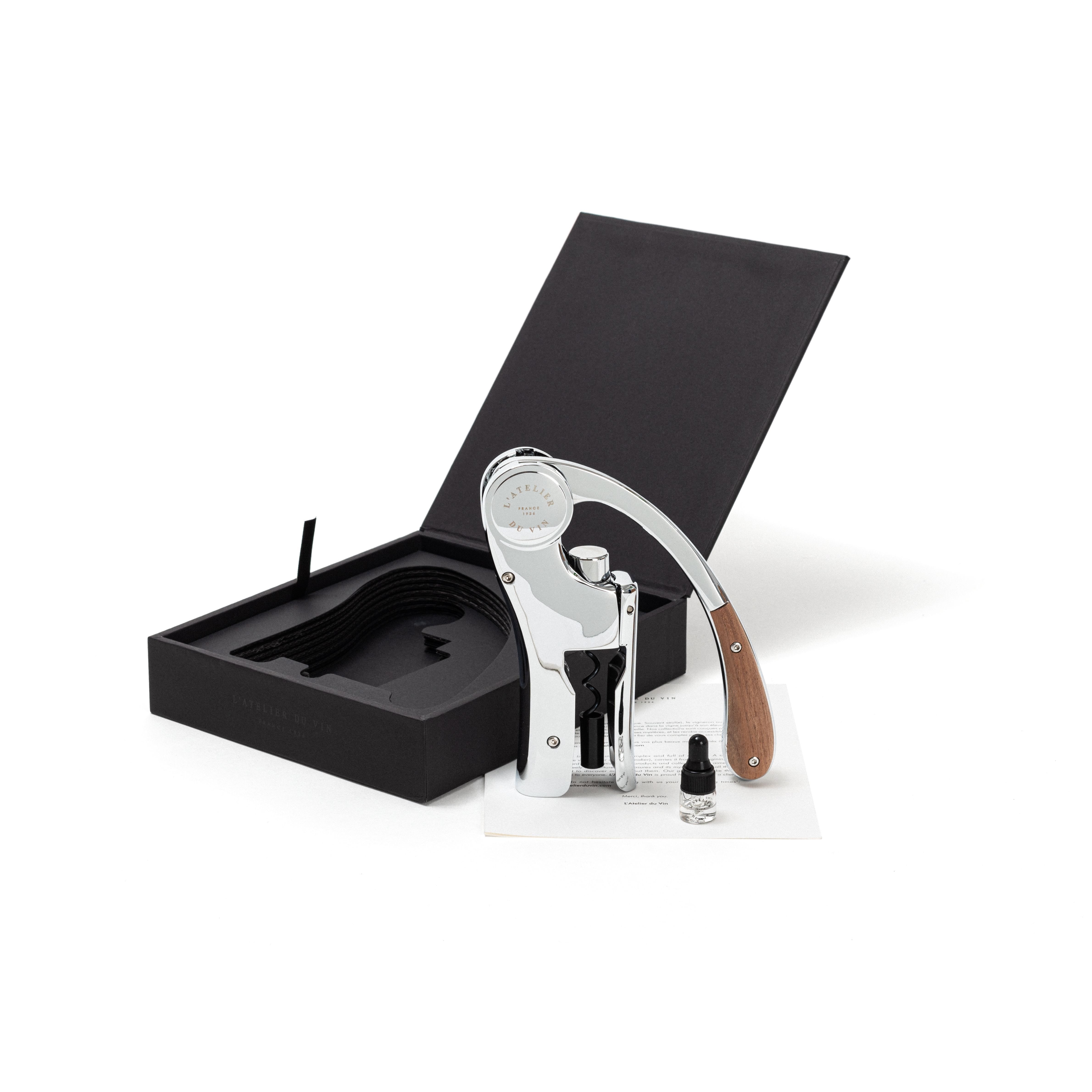 L'Atelier du Vin Oeno Motion silver and wood corkscrew - British product