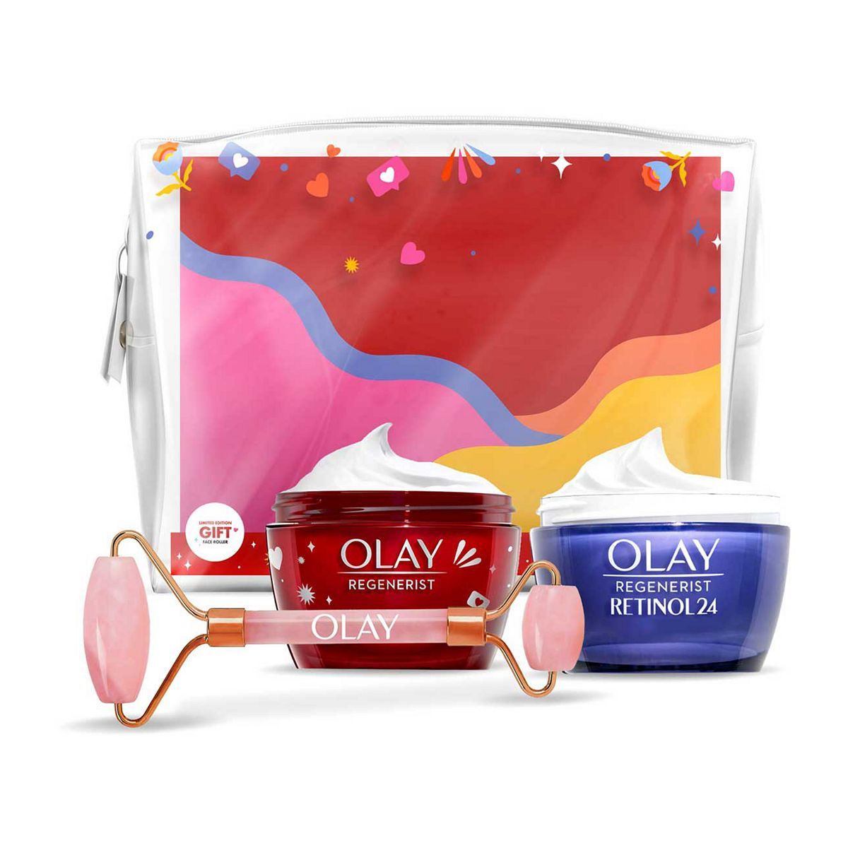Olay Giftset Regenerist Day + Retinol 24 Night Face Cream, Free Face Roller, 100ml