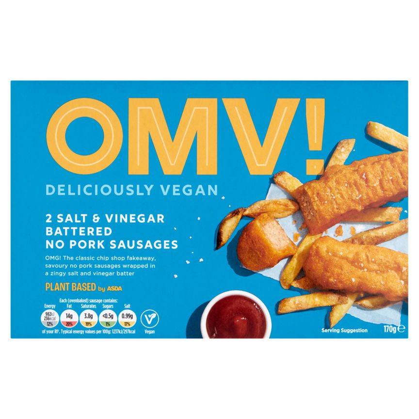 OMV! Deliciously Vegan 2 Salt &amp;amp; Vinegar Battered No Pork Sausages 170g