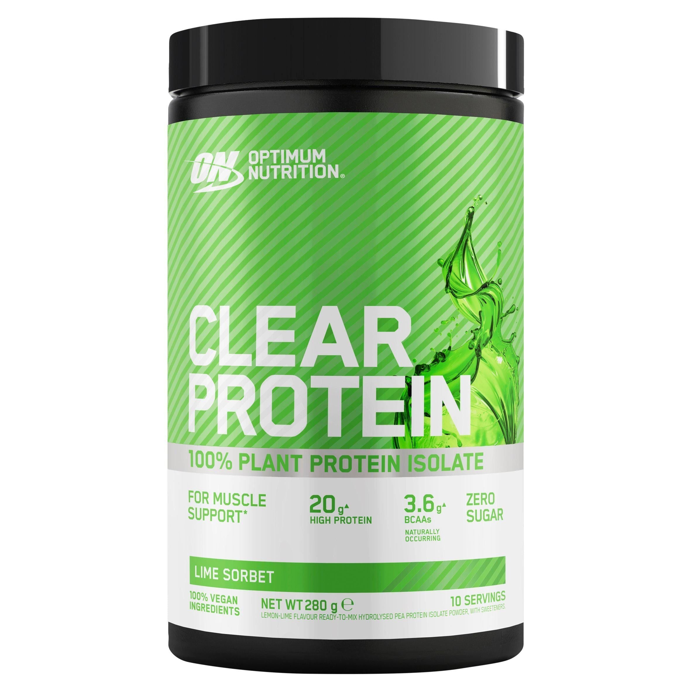Optimal Nutrition Klart Proteinpulver 100 % Planteprotein Isolat Lime Sorbet Smak 10 porsjoner 280g