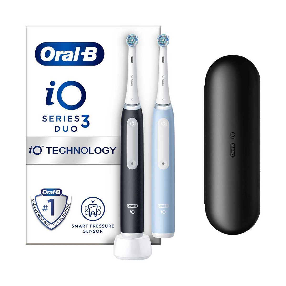 Oral-B iO3 Electric Toothbrush Matt Black &amp;amp; Ice Blue Duo Pack