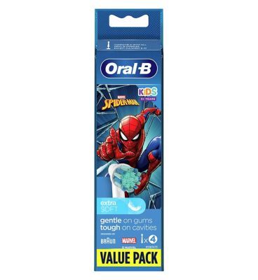 Oral-B Kids Spiderman børstehoder for elektrisk tannbørste, 4 børstehoder