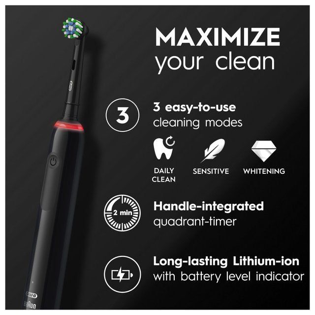 Oral-B Pro 3 3500 Black Cross Action Electric Toothbrush (+Travel Case)