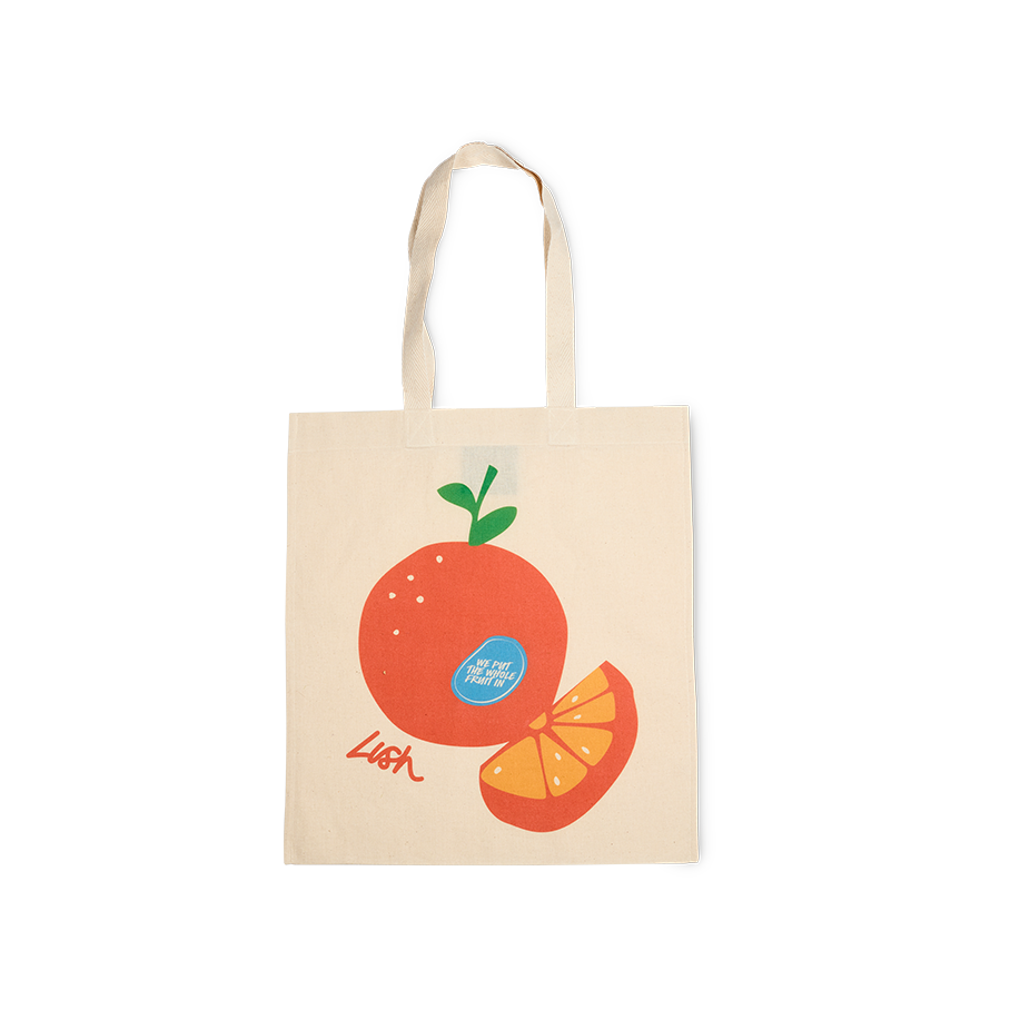 Lush orange tote bag 100% organic cotton, imported from the UK