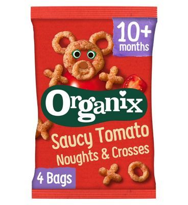 Organix Ντομάτα Noughts & Crosses Σνακ για Νήπια με Καλαμπόκι, Πολυσυσκευασία 4x15g