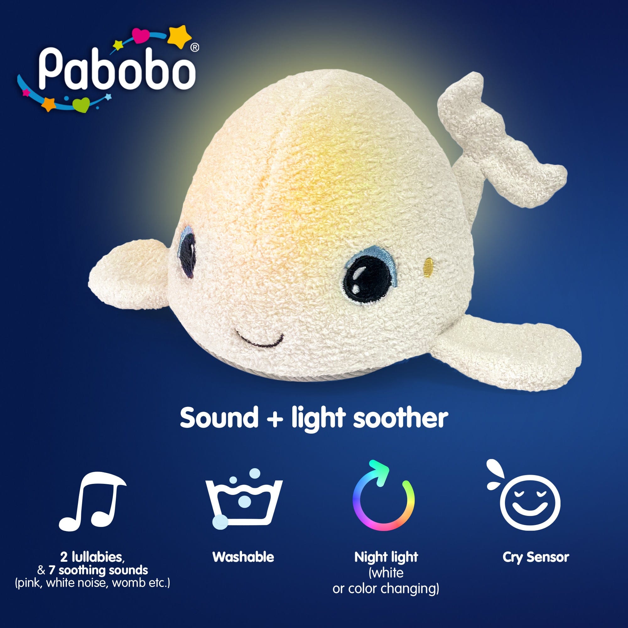 Pabobo Sound Soother Beluga Whale plush night light, UK version