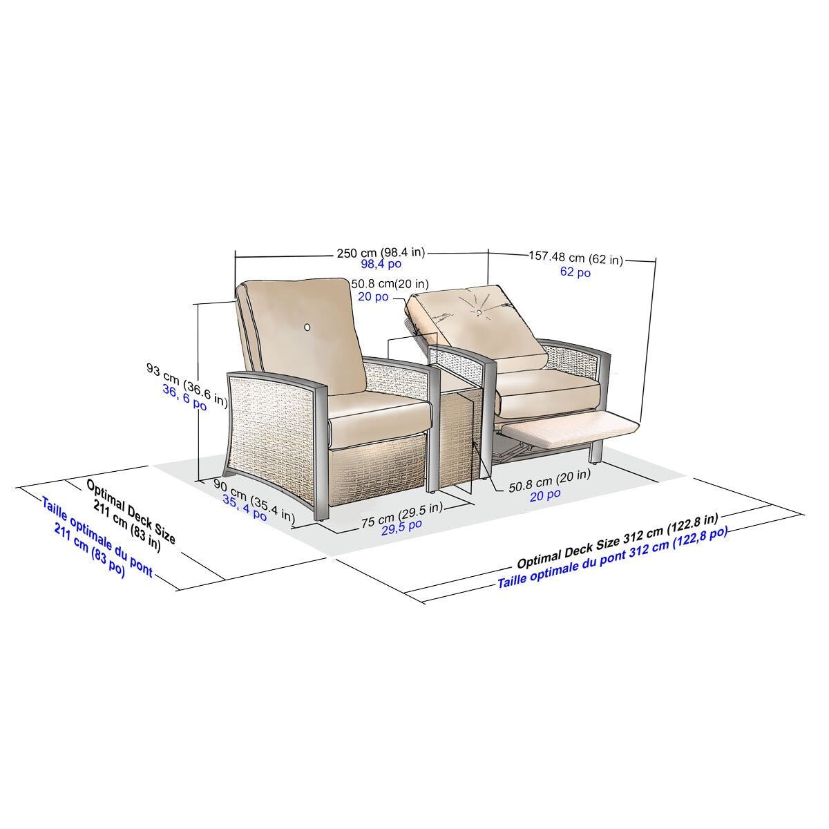 Pacific Casual Barcalounger Edgewater 3 Piece Cushioned Woven Aluminium Recliner Set