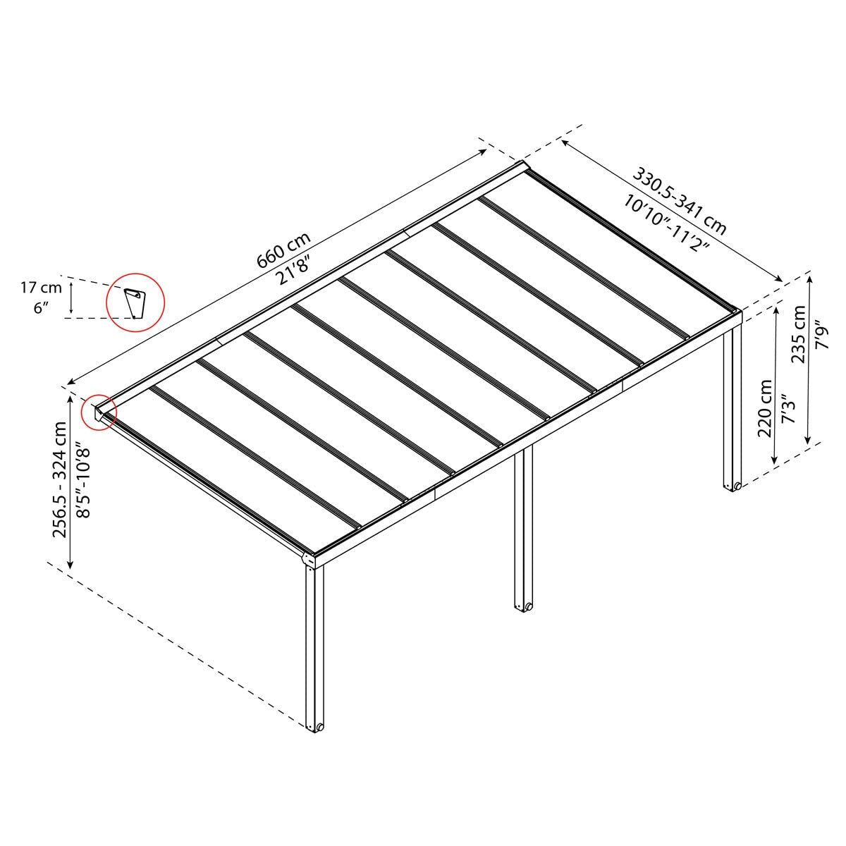 Palram Canopia Stockholm 11ft 2&amp;quot; x 21ft 8&amp;quot; (3.4 x 6.6m) Aluminium Patio Cover